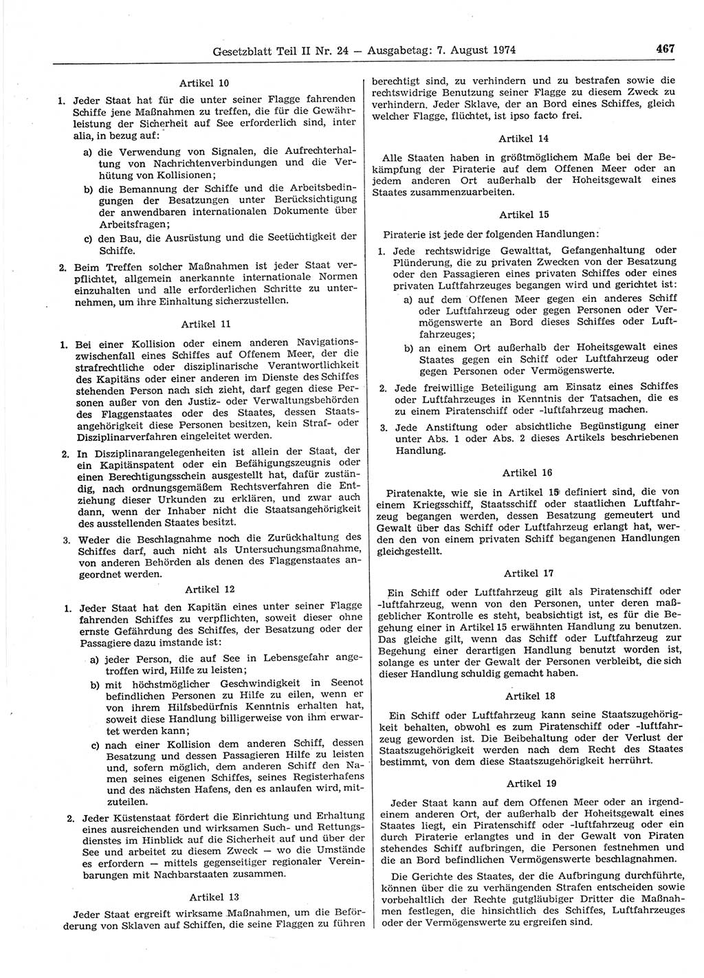 Gesetzblatt (GBl.) der Deutschen Demokratischen Republik (DDR) Teil ⅠⅠ 1974, Seite 467 (GBl. DDR ⅠⅠ 1974, S. 467)