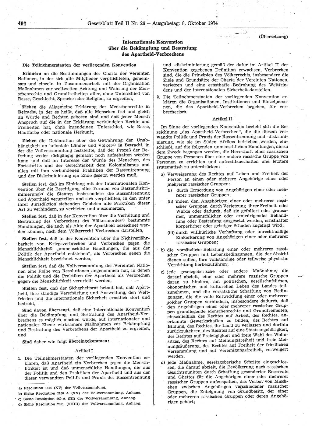 Gesetzblatt (GBl.) der Deutschen Demokratischen Republik (DDR) Teil ⅠⅠ 1974, Seite 492 (GBl. DDR ⅠⅠ 1974, S. 492)