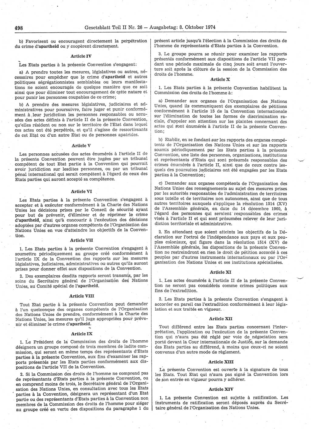 Gesetzblatt (GBl.) der Deutschen Demokratischen Republik (DDR) Teil ⅠⅠ 1974, Seite 498 (GBl. DDR ⅠⅠ 1974, S. 498)