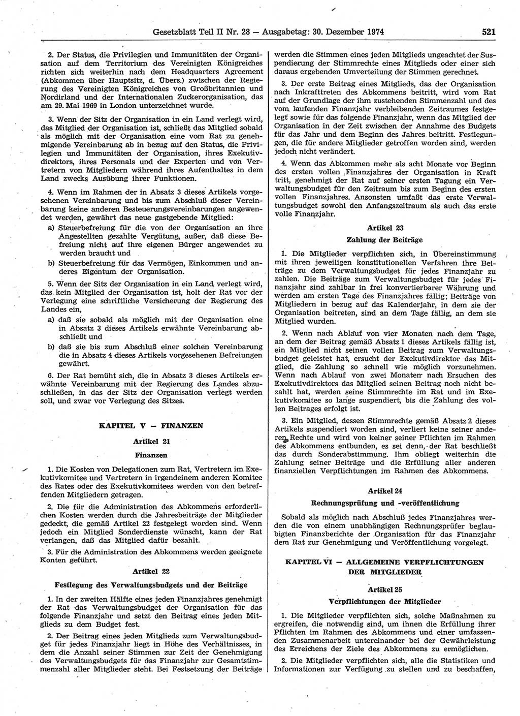 Gesetzblatt (GBl.) der Deutschen Demokratischen Republik (DDR) Teil ⅠⅠ 1974, Seite 521 (GBl. DDR ⅠⅠ 1974, S. 521)
