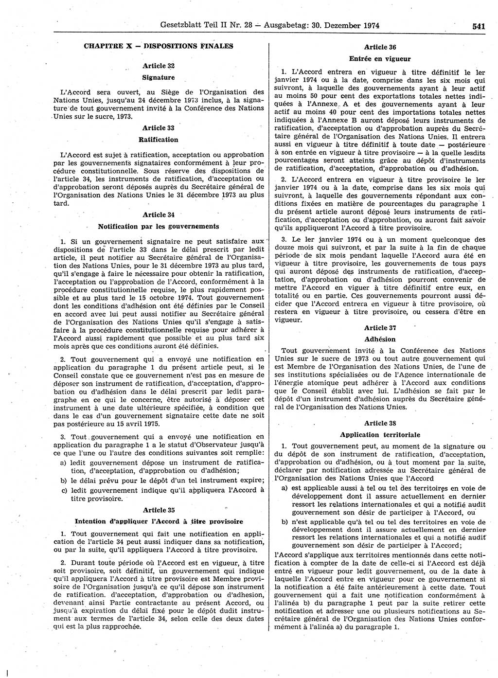 Gesetzblatt (GBl.) der Deutschen Demokratischen Republik (DDR) Teil ⅠⅠ 1974, Seite 541 (GBl. DDR ⅠⅠ 1974, S. 541)