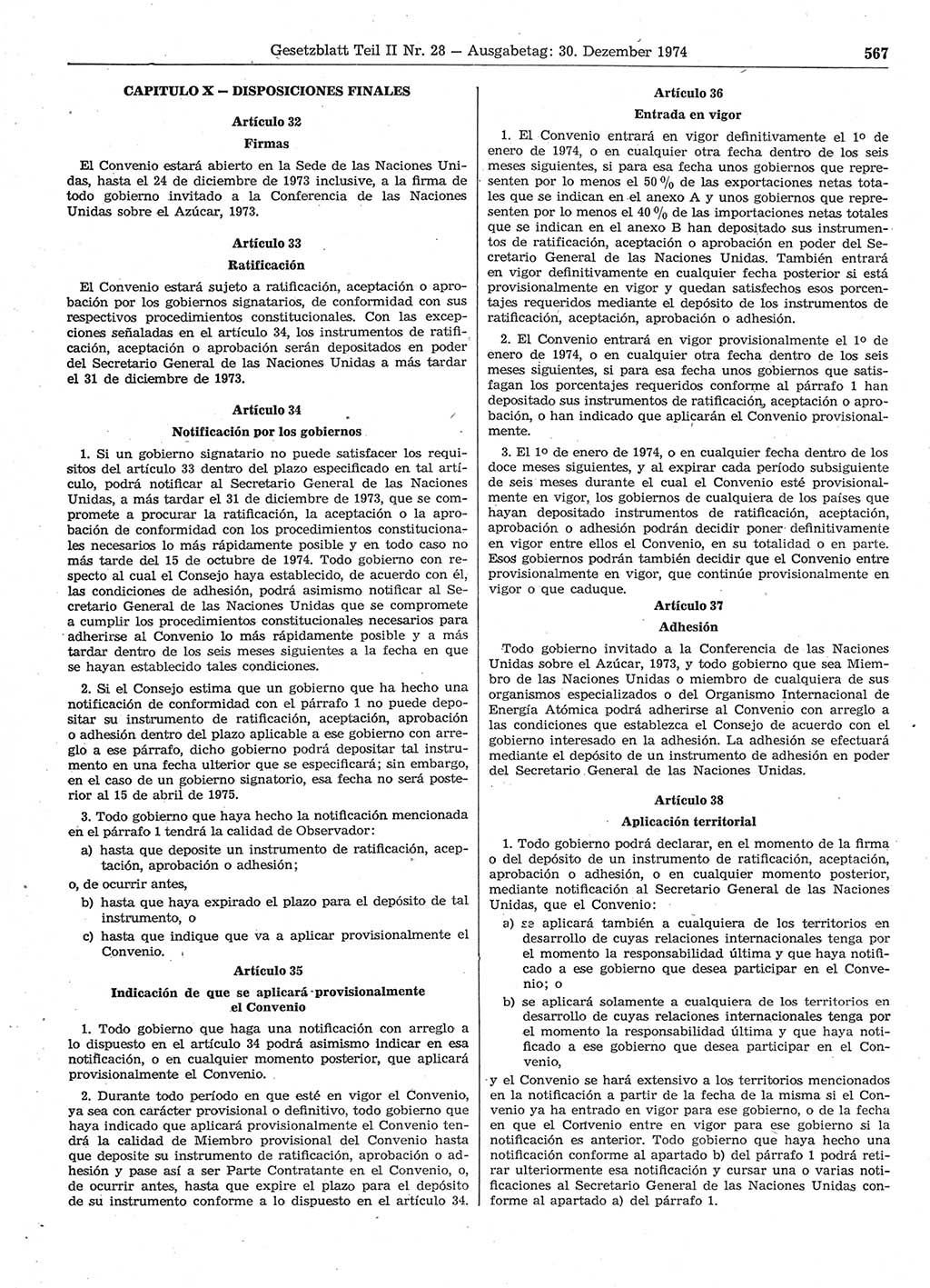 Gesetzblatt (GBl.) der Deutschen Demokratischen Republik (DDR) Teil ⅠⅠ 1974, Seite 567 (GBl. DDR ⅠⅠ 1974, S. 567)