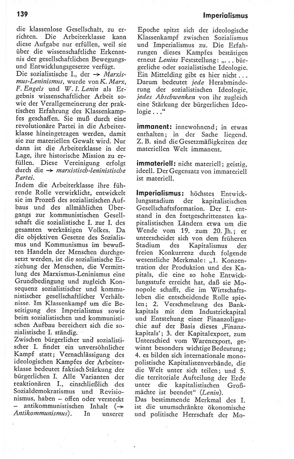 Kleines Wörterbuch der marxistisch-leninistischen Philosophie [Deutsche Demokratische Republik (DDR)] 1974, Seite 139 (Kl. Wb. ML Phil. DDR 1974, S. 139)
