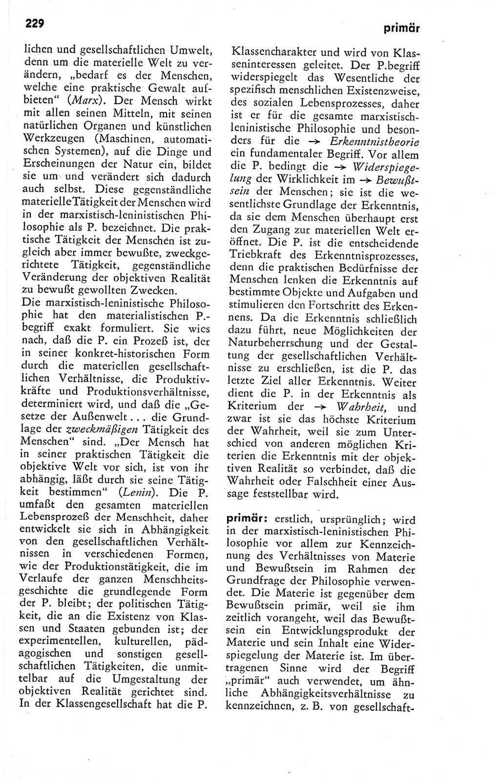 Kleines Wörterbuch der marxistisch-leninistischen Philosophie [Deutsche Demokratische Republik (DDR)] 1974, Seite 229 (Kl. Wb. ML Phil. DDR 1974, S. 229)