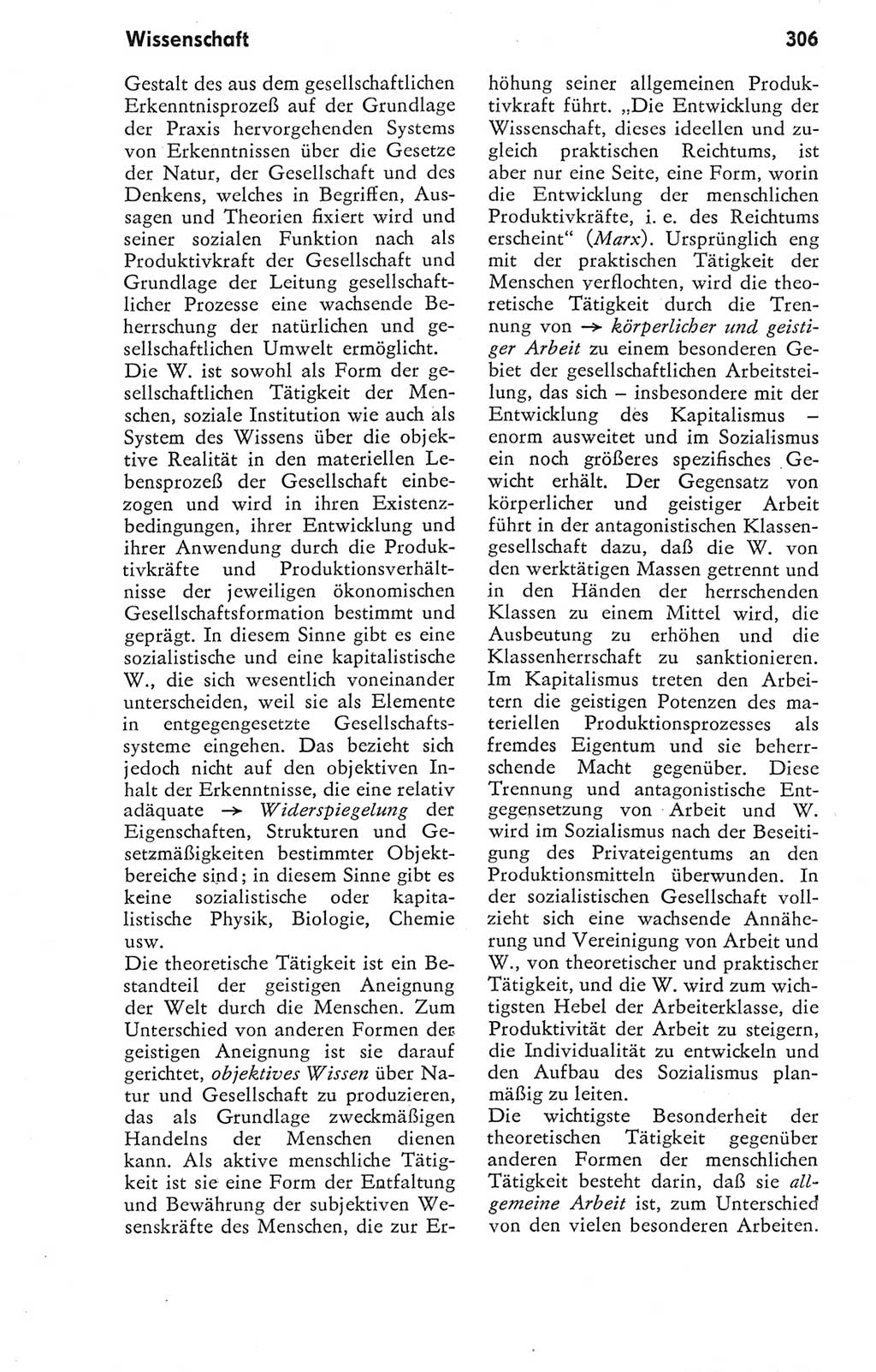 Kleines Wörterbuch der marxistisch-leninistischen Philosophie [Deutsche Demokratische Republik (DDR)] 1974, Seite 306 (Kl. Wb. ML Phil. DDR 1974, S. 306)