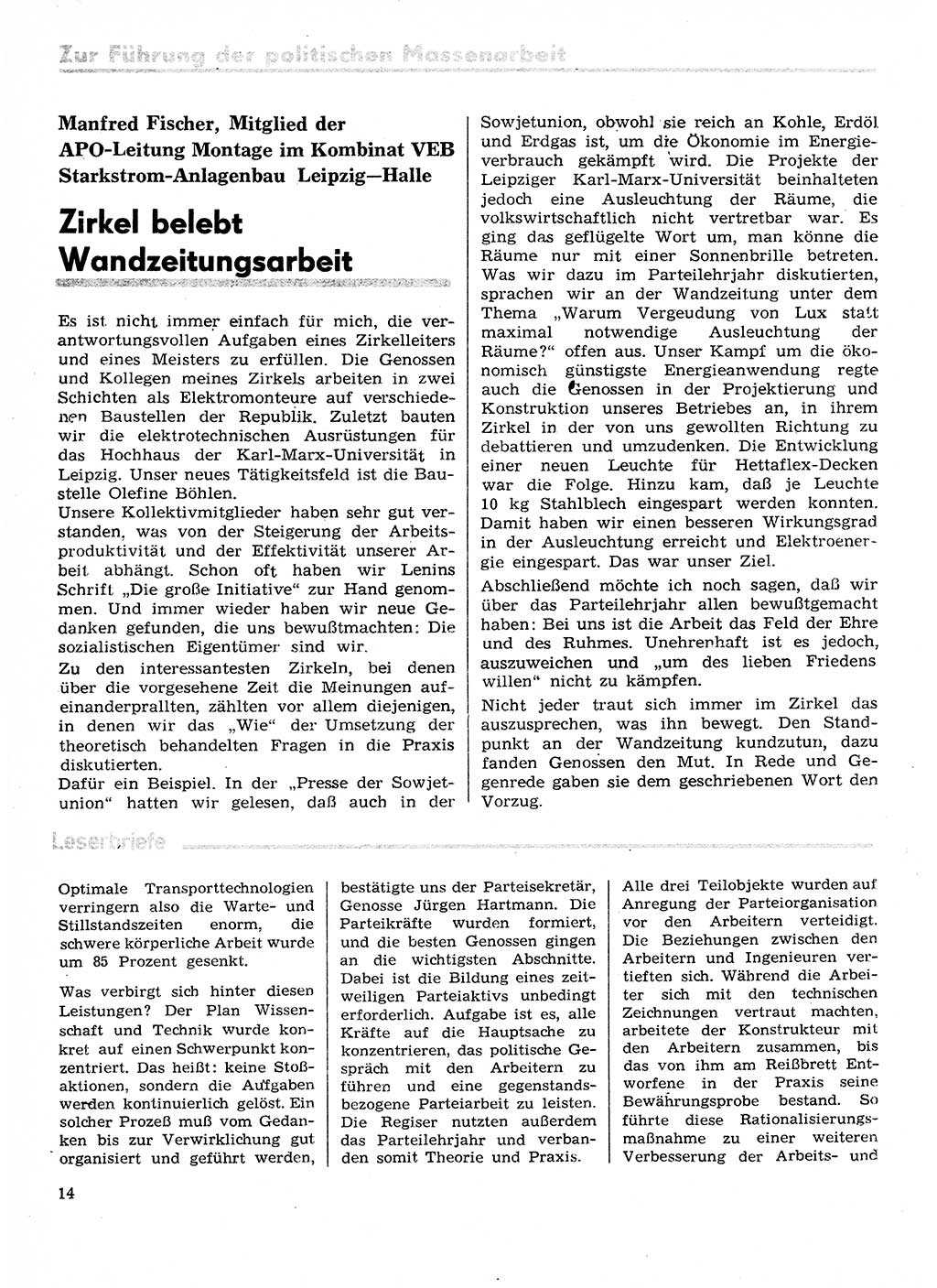 Neuer Weg (NW), Organ des Zentralkomitees (ZK) der SED (Sozialistische Einheitspartei Deutschlands) für Fragen des Parteilebens, 29. Jahrgang [Deutsche Demokratische Republik (DDR)] 1974, Seite 14 (NW ZK SED DDR 1974, S. 14)