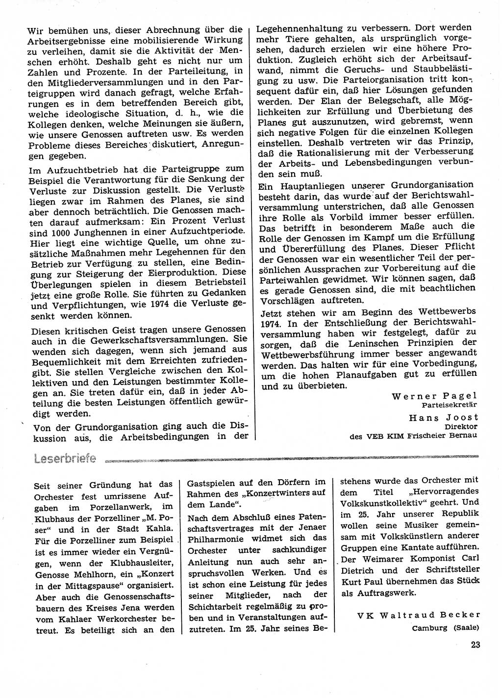 Neuer Weg (NW), Organ des Zentralkomitees (ZK) der SED (Sozialistische Einheitspartei Deutschlands) für Fragen des Parteilebens, 29. Jahrgang [Deutsche Demokratische Republik (DDR)] 1974, Seite 23 (NW ZK SED DDR 1974, S. 23)