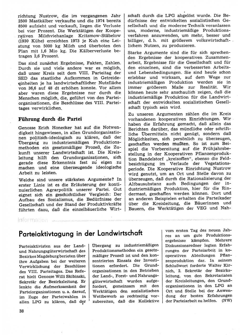 Neuer Weg (NW), Organ des Zentralkomitees (ZK) der SED (Sozialistische Einheitspartei Deutschlands) für Fragen des Parteilebens, 29. Jahrgang [Deutsche Demokratische Republik (DDR)] 1974, Seite 38 (NW ZK SED DDR 1974, S. 38)