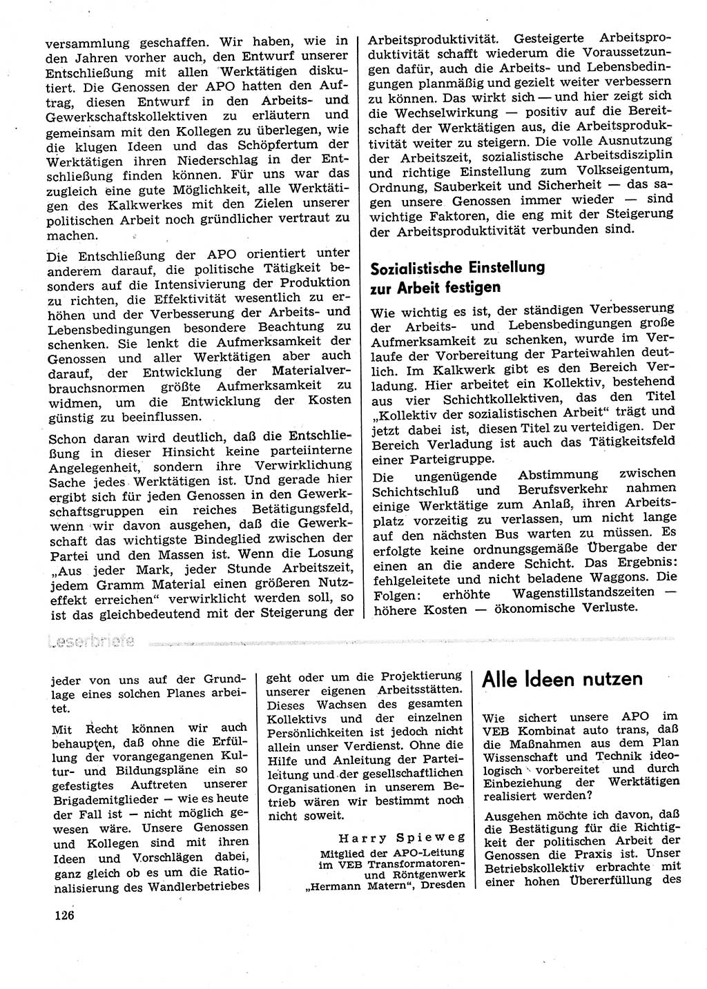 Neuer Weg (NW), Organ des Zentralkomitees (ZK) der SED (Sozialistische Einheitspartei Deutschlands) für Fragen des Parteilebens, 29. Jahrgang [Deutsche Demokratische Republik (DDR)] 1974, Seite 126 (NW ZK SED DDR 1974, S. 126)