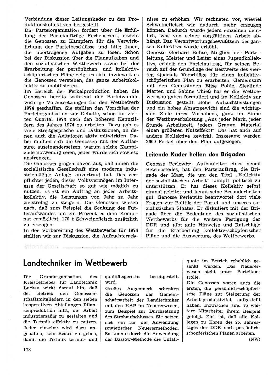 Neuer Weg (NW), Organ des Zentralkomitees (ZK) der SED (Sozialistische Einheitspartei Deutschlands) für Fragen des Parteilebens, 29. Jahrgang [Deutsche Demokratische Republik (DDR)] 1974, Seite 178 (NW ZK SED DDR 1974, S. 178)