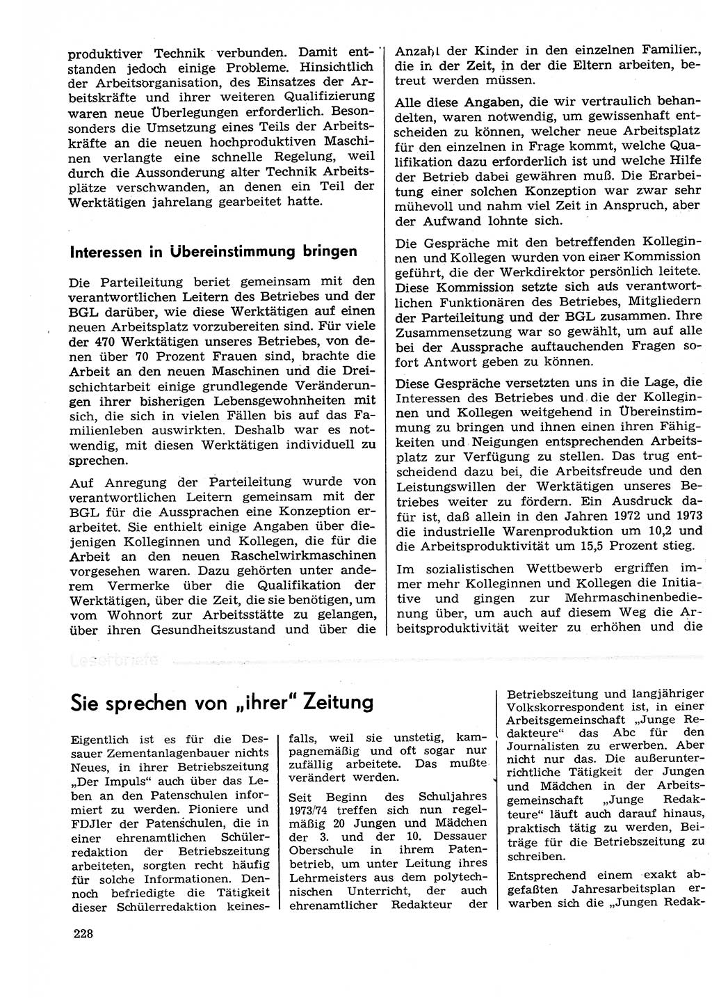 Neuer Weg (NW), Organ des Zentralkomitees (ZK) der SED (Sozialistische Einheitspartei Deutschlands) für Fragen des Parteilebens, 29. Jahrgang [Deutsche Demokratische Republik (DDR)] 1974, Seite 228 (NW ZK SED DDR 1974, S. 228)
