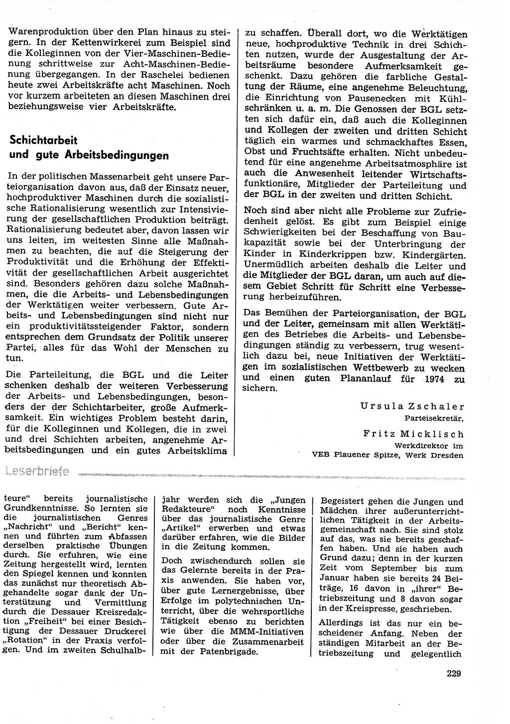 Neuer Weg (NW), Organ des Zentralkomitees (ZK) der SED (Sozialistische Einheitspartei Deutschlands) für Fragen des Parteilebens, 29. Jahrgang [Deutsche Demokratische Republik (DDR)] 1974, Seite 229 (NW ZK SED DDR 1974, S. 229)