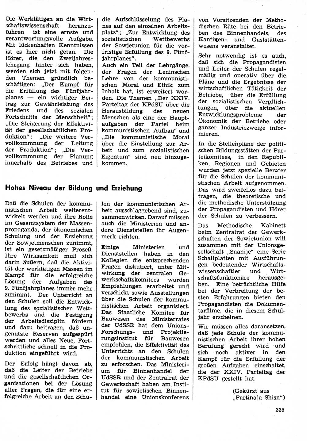 Neuer Weg (NW), Organ des Zentralkomitees (ZK) der SED (Sozialistische Einheitspartei Deutschlands) für Fragen des Parteilebens, 29. Jahrgang [Deutsche Demokratische Republik (DDR)] 1974, Seite 335 (NW ZK SED DDR 1974, S. 335)