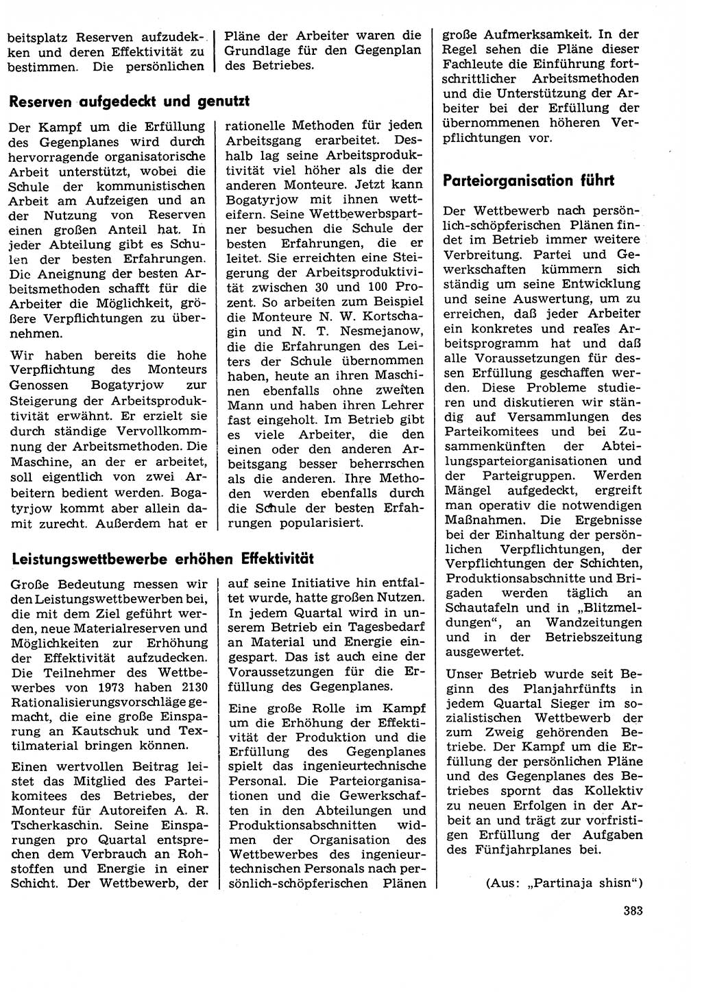 Neuer Weg (NW), Organ des Zentralkomitees (ZK) der SED (Sozialistische Einheitspartei Deutschlands) für Fragen des Parteilebens, 29. Jahrgang [Deutsche Demokratische Republik (DDR)] 1974, Seite 383 (NW ZK SED DDR 1974, S. 383)