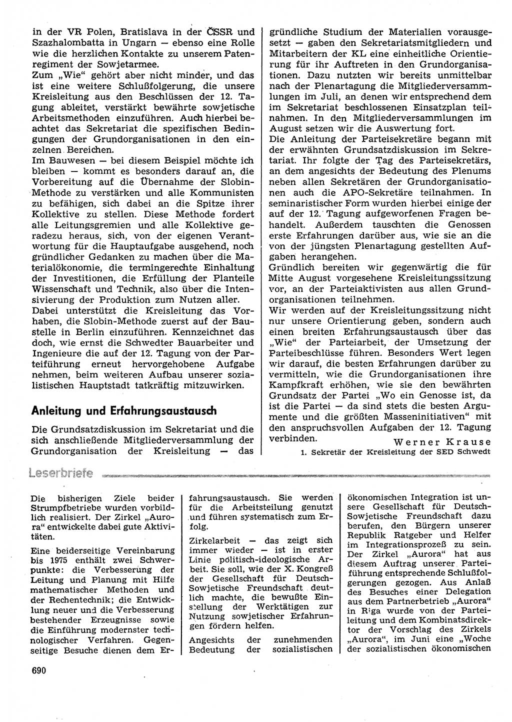 Neuer Weg (NW), Organ des Zentralkomitees (ZK) der SED (Sozialistische Einheitspartei Deutschlands) für Fragen des Parteilebens, 29. Jahrgang [Deutsche Demokratische Republik (DDR)] 1974, Seite 690 (NW ZK SED DDR 1974, S. 690)