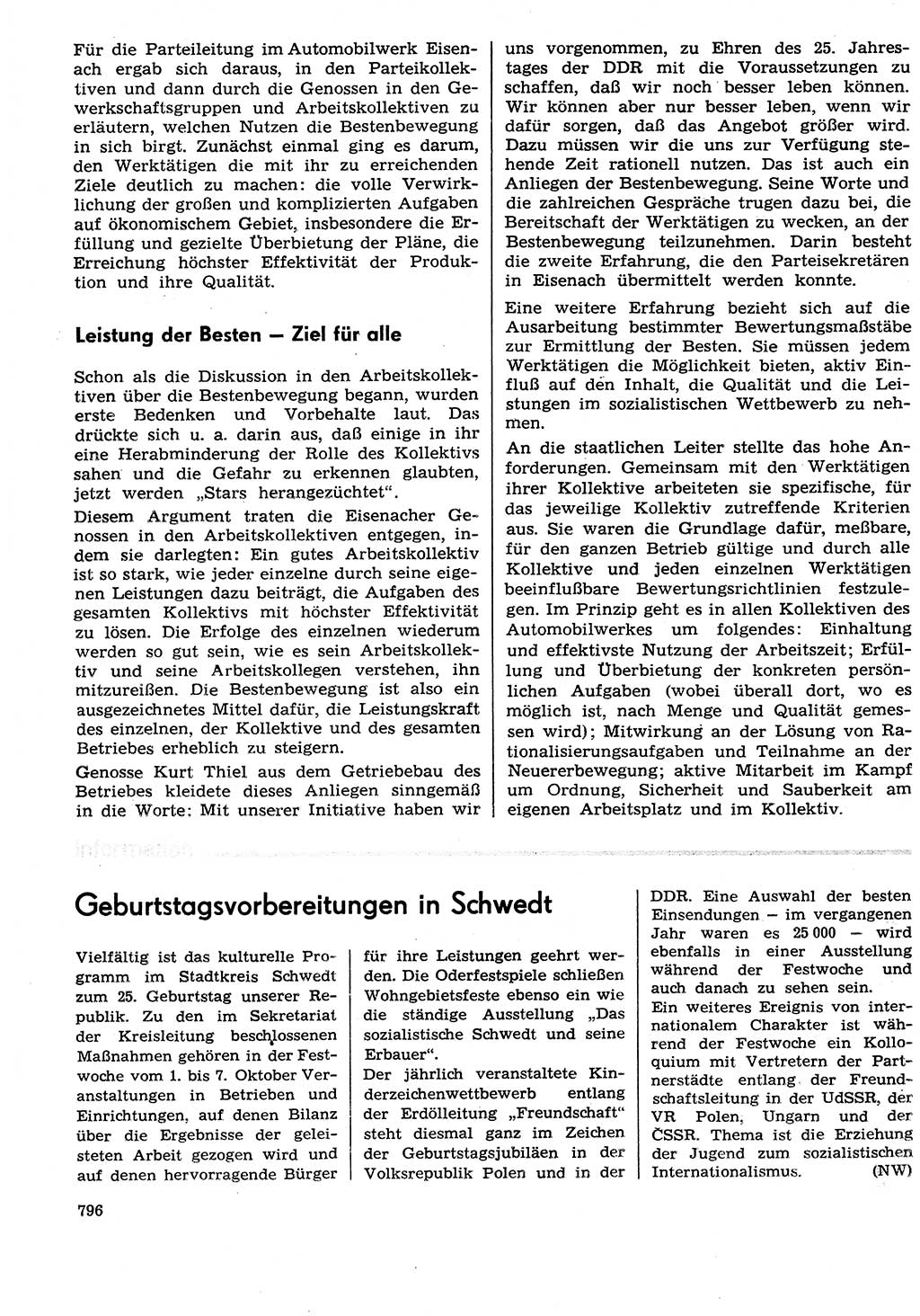 Neuer Weg (NW), Organ des Zentralkomitees (ZK) der SED (Sozialistische Einheitspartei Deutschlands) für Fragen des Parteilebens, 29. Jahrgang [Deutsche Demokratische Republik (DDR)] 1974, Seite 796 (NW ZK SED DDR 1974, S. 796)