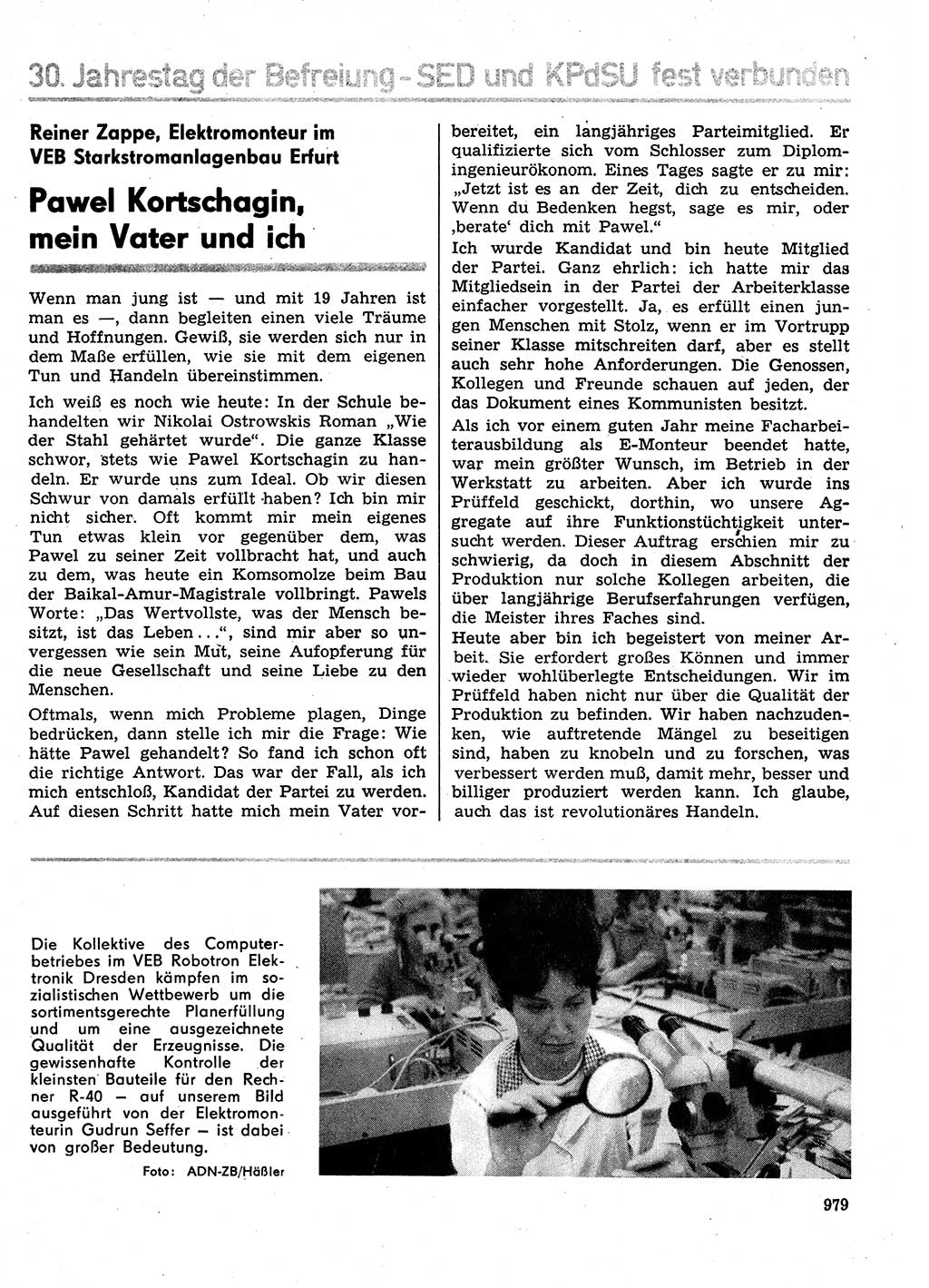 Neuer Weg (NW), Organ des Zentralkomitees (ZK) der SED (Sozialistische Einheitspartei Deutschlands) für Fragen des Parteilebens, 29. Jahrgang [Deutsche Demokratische Republik (DDR)] 1974, Seite 979 (NW ZK SED DDR 1974, S. 979)