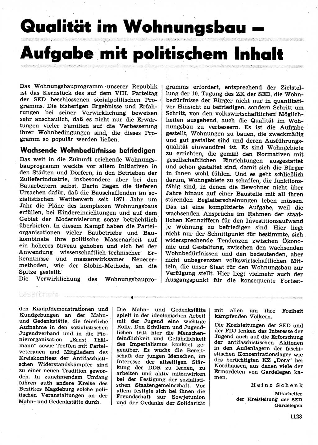 Neuer Weg (NW), Organ des Zentralkomitees (ZK) der SED (Sozialistische Einheitspartei Deutschlands) fÃ¼r Fragen des Parteilebens, 29. Jahrgang [Deutsche Demokratische Republik (DDR)] 1974, Seite 1123 (NW ZK SED DDR 1974, S. 1123)
