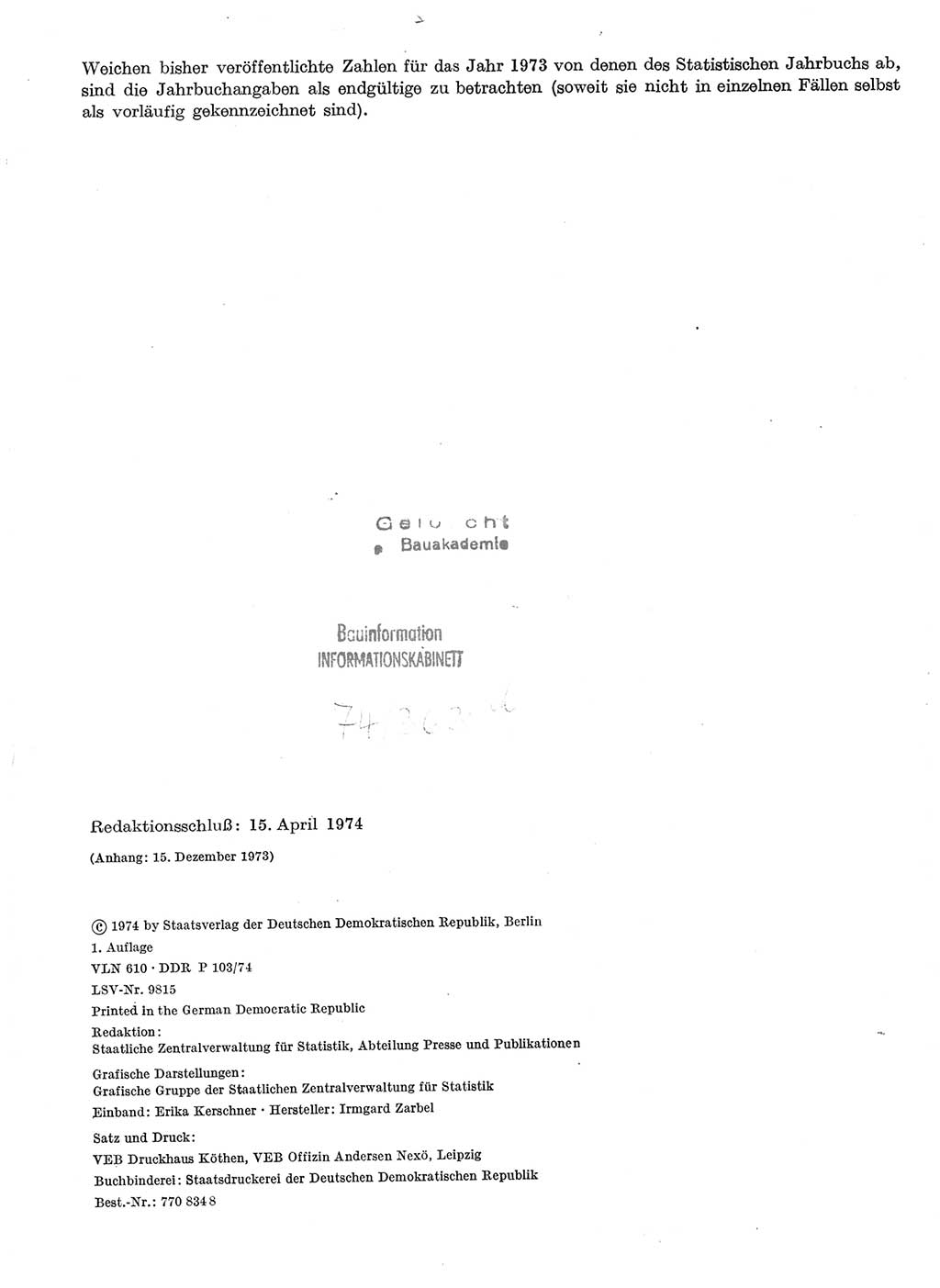 Statistisches Jahrbuch der Deutschen Demokratischen Republik (DDR) 1974, Seite 2 (Stat. Jb. DDR 1974, S. 2)