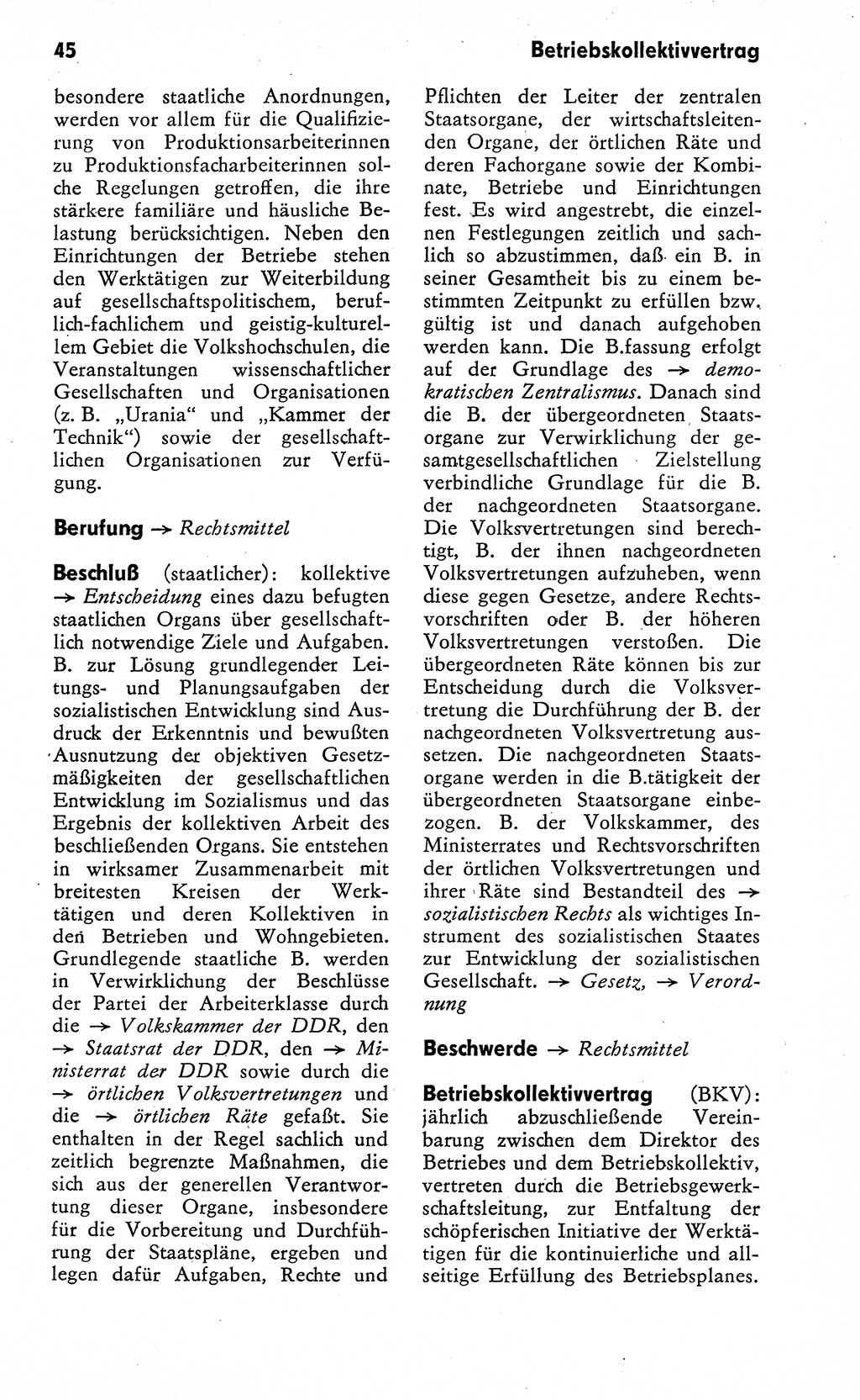 Wörterbuch zum sozialistischen Staat [Deutsche Demokratische Republik (DDR)] 1974, Seite 45 (Wb. soz. St. DDR 1974, S. 45)