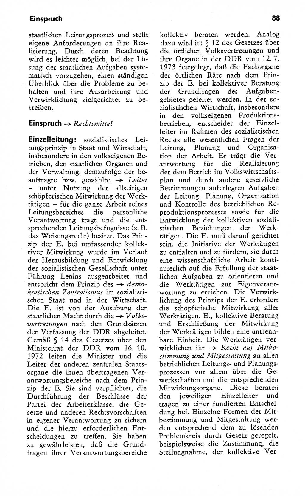 Wörterbuch zum sozialistischen Staat [Deutsche Demokratische Republik (DDR)] 1974, Seite 88 (Wb. soz. St. DDR 1974, S. 88)