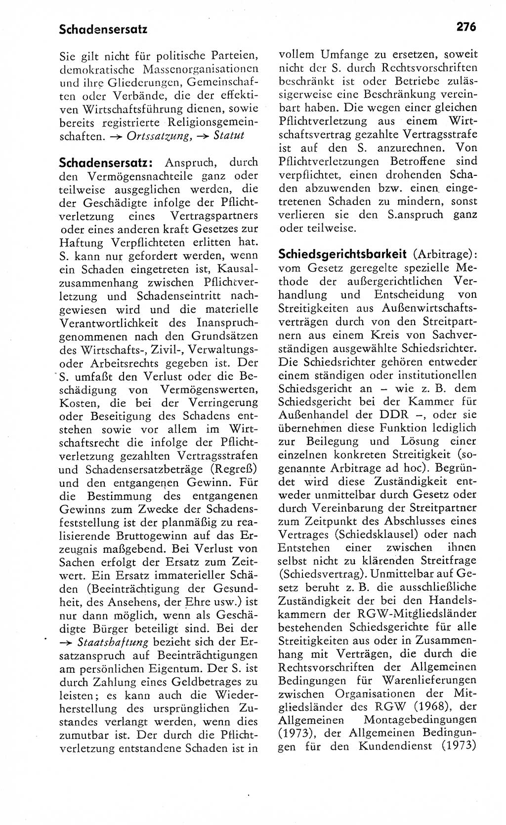 Wörterbuch zum sozialistischen Staat [Deutsche Demokratische Republik (DDR)] 1974, Seite 276 (Wb. soz. St. DDR 1974, S. 276)