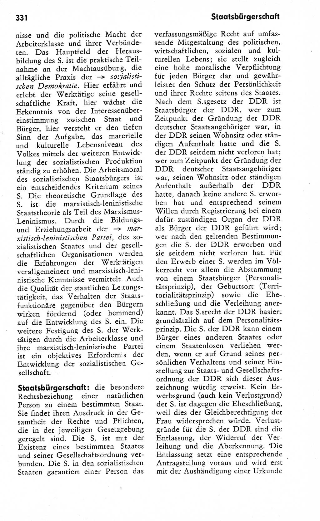 Wörterbuch zum sozialistischen Staat [Deutsche Demokratische Republik (DDR)] 1974, Seite 331 (Wb. soz. St. DDR 1974, S. 331)