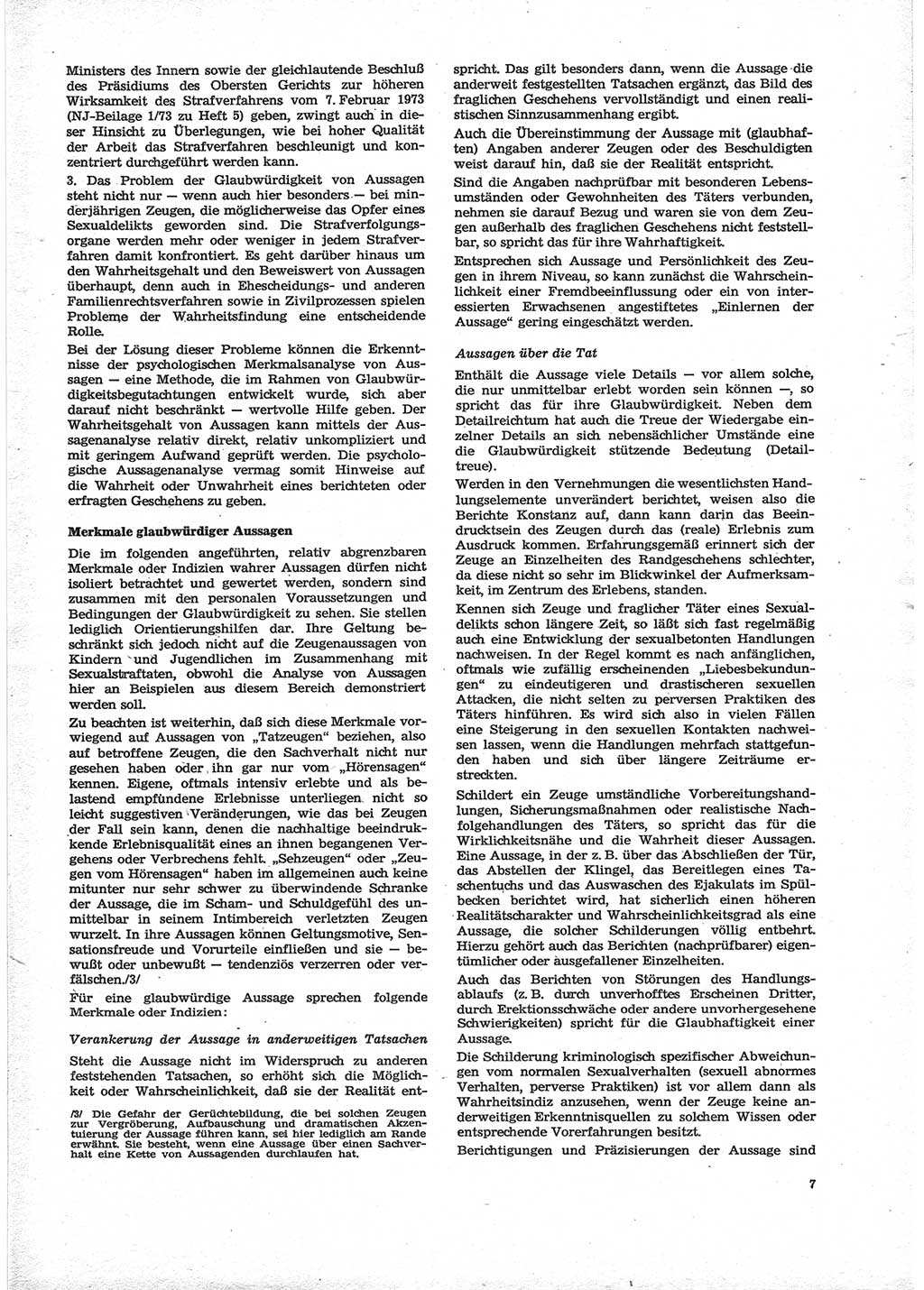 Neue Justiz (NJ), Zeitschrift für Recht und Rechtswissenschaft [Deutsche Demokratische Republik (DDR)], 28. Jahrgang 1974, Seite 7 (NJ DDR 1974, S. 7)