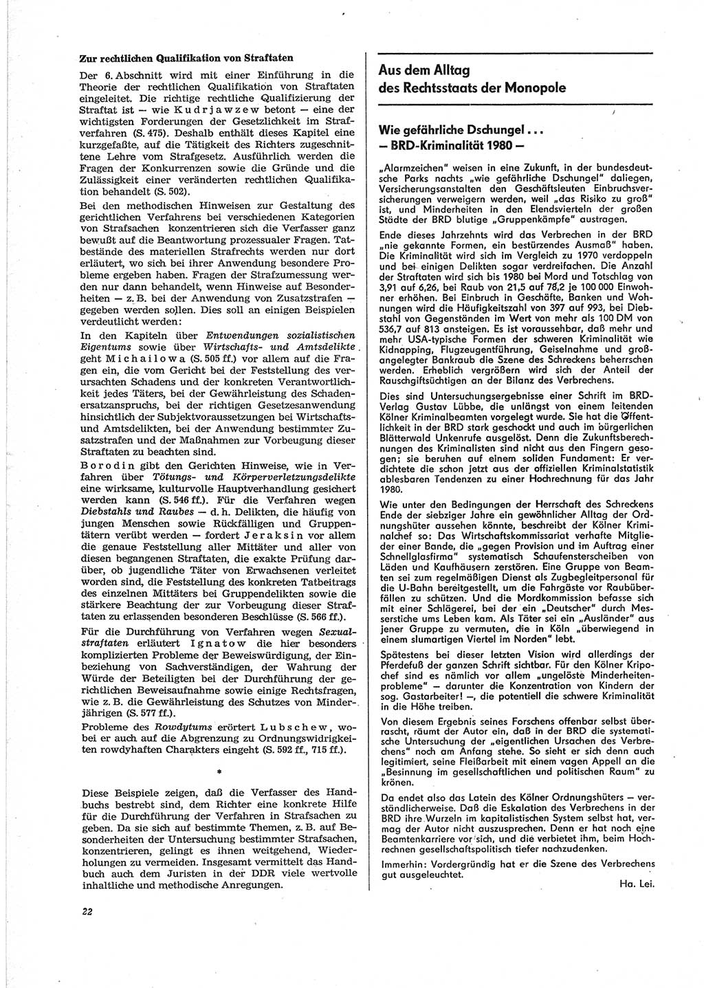 Neue Justiz (NJ), Zeitschrift für Recht und Rechtswissenschaft [Deutsche Demokratische Republik (DDR)], 28. Jahrgang 1974, Seite 22 (NJ DDR 1974, S. 22)