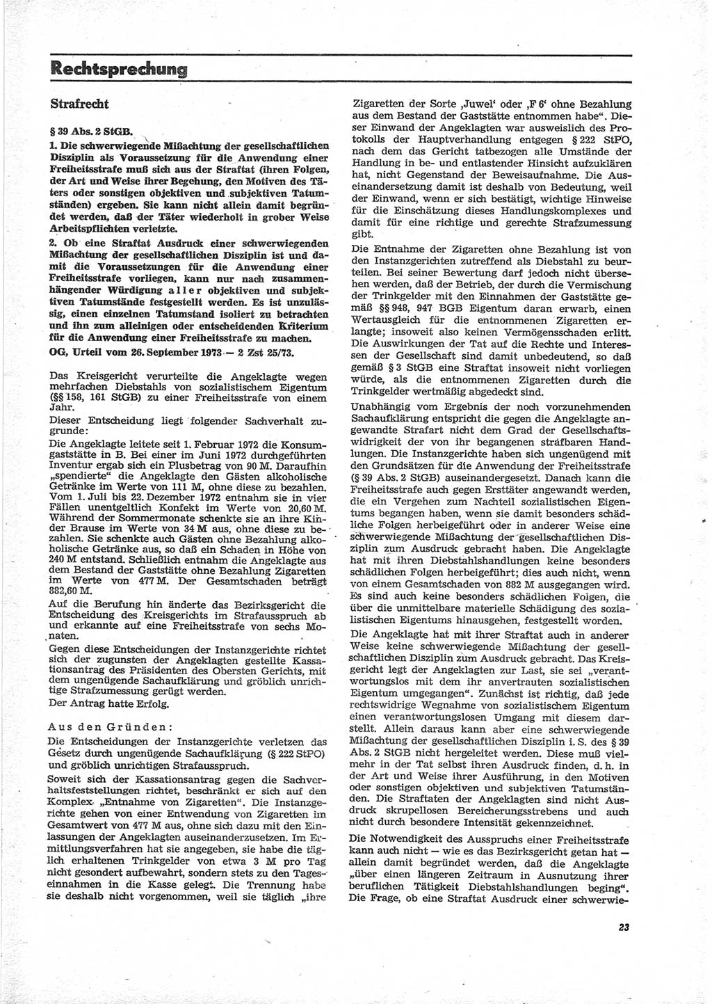 Neue Justiz (NJ), Zeitschrift für Recht und Rechtswissenschaft [Deutsche Demokratische Republik (DDR)], 28. Jahrgang 1974, Seite 23 (NJ DDR 1974, S. 23)