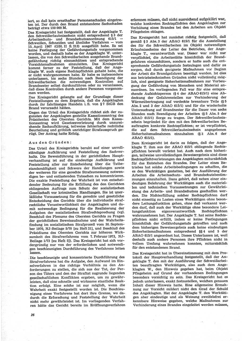 Neue Justiz (NJ), Zeitschrift für Recht und Rechtswissenschaft [Deutsche Demokratische Republik (DDR)], 28. Jahrgang 1974, Seite 26 (NJ DDR 1974, S. 26)
