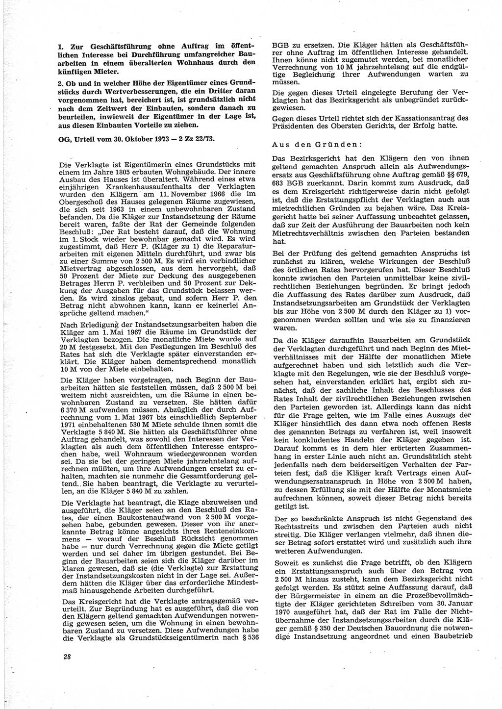 Neue Justiz (NJ), Zeitschrift für Recht und Rechtswissenschaft [Deutsche Demokratische Republik (DDR)], 28. Jahrgang 1974, Seite 28 (NJ DDR 1974, S. 28)