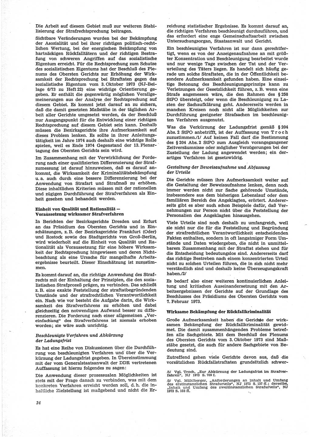 Neue Justiz (NJ), Zeitschrift für Recht und Rechtswissenschaft [Deutsche Demokratische Republik (DDR)], 28. Jahrgang 1974, Seite 34 (NJ DDR 1974, S. 34)