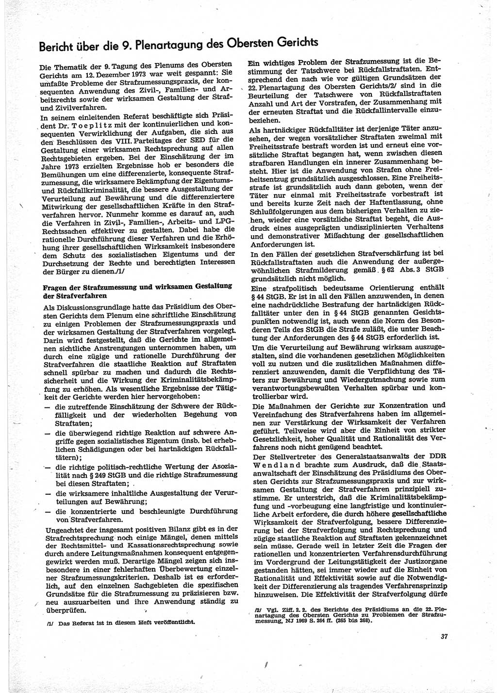Neue Justiz (NJ), Zeitschrift für Recht und Rechtswissenschaft [Deutsche Demokratische Republik (DDR)], 28. Jahrgang 1974, Seite 37 (NJ DDR 1974, S. 37)