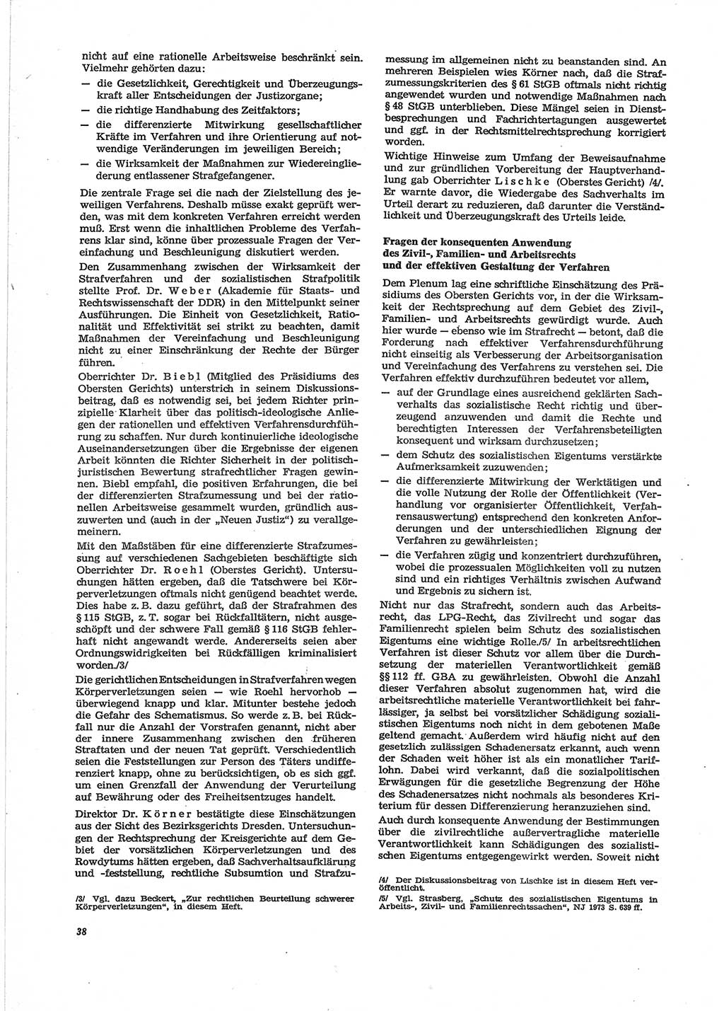 Neue Justiz (NJ), Zeitschrift für Recht und Rechtswissenschaft [Deutsche Demokratische Republik (DDR)], 28. Jahrgang 1974, Seite 38 (NJ DDR 1974, S. 38)