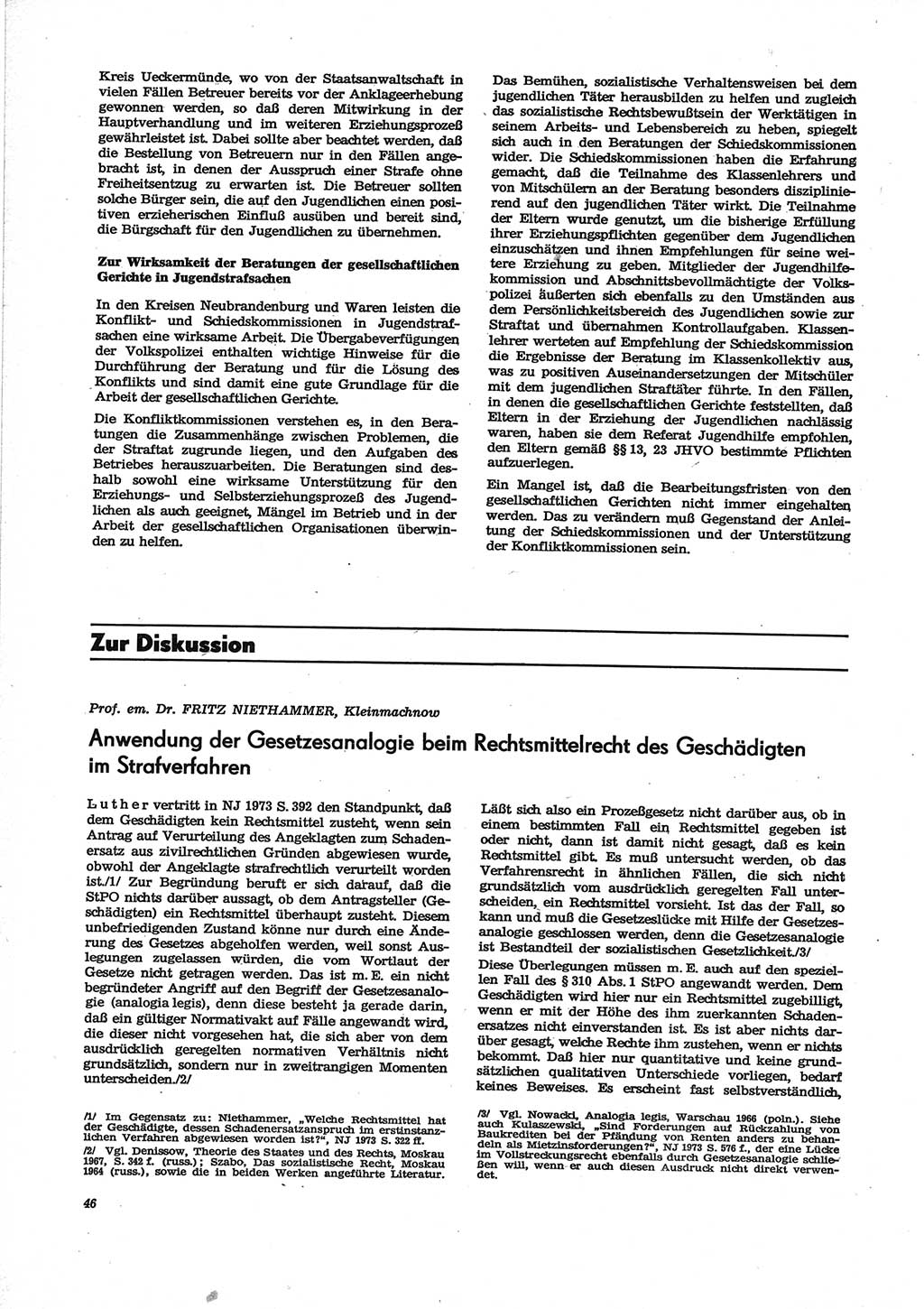 Neue Justiz (NJ), Zeitschrift für Recht und Rechtswissenschaft [Deutsche Demokratische Republik (DDR)], 28. Jahrgang 1974, Seite 46 (NJ DDR 1974, S. 46)