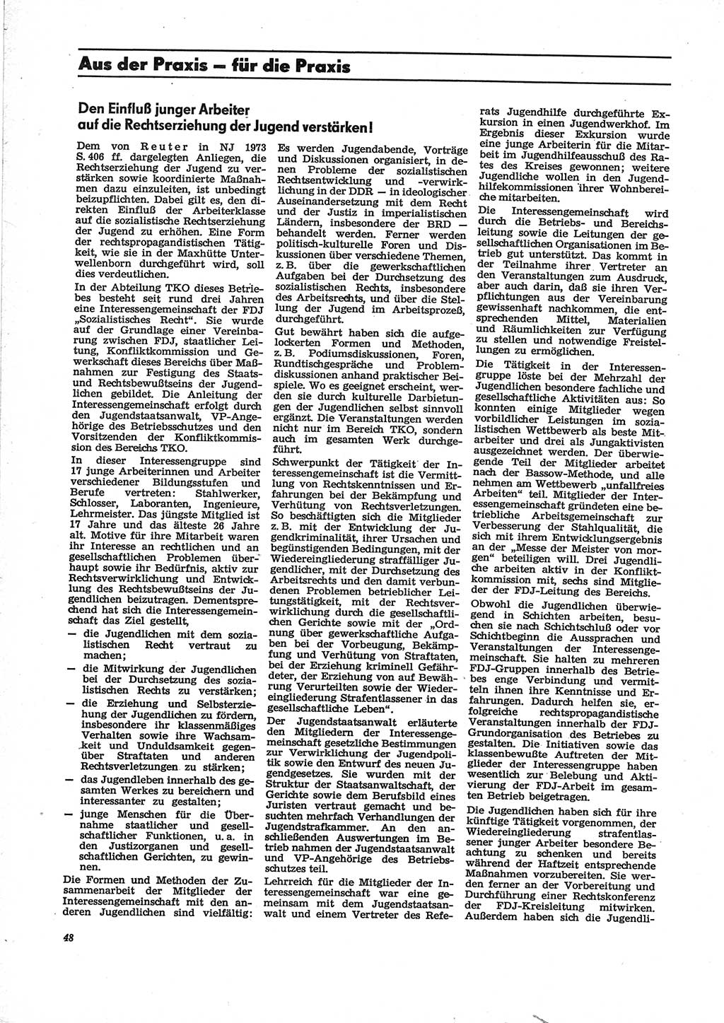 Neue Justiz (NJ), Zeitschrift für Recht und Rechtswissenschaft [Deutsche Demokratische Republik (DDR)], 28. Jahrgang 1974, Seite 48 (NJ DDR 1974, S. 48)