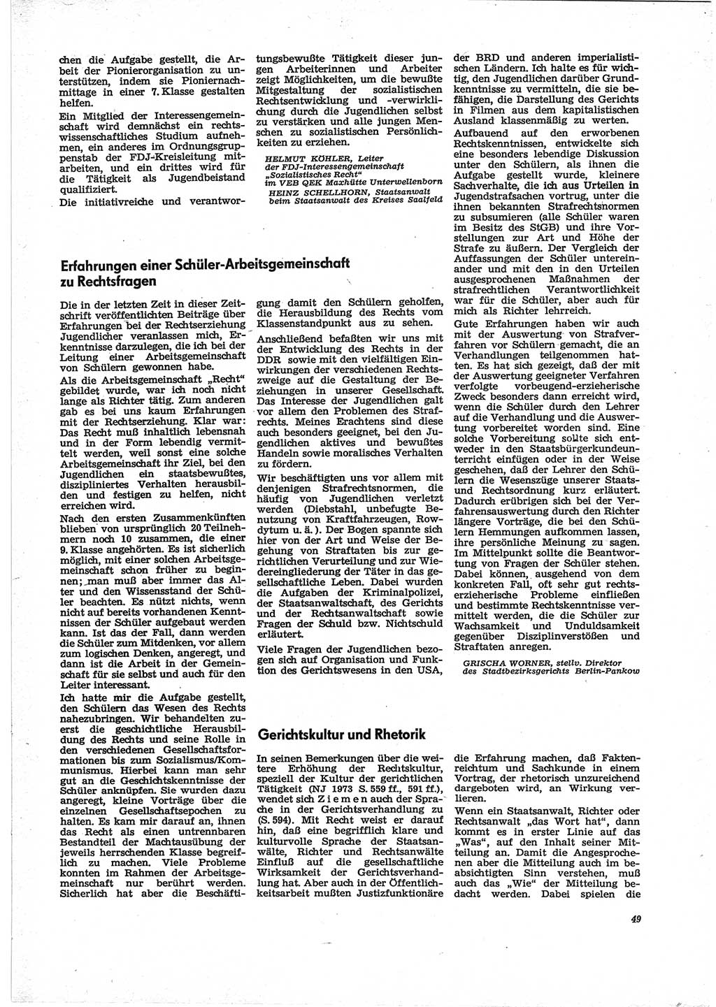 Neue Justiz (NJ), Zeitschrift für Recht und Rechtswissenschaft [Deutsche Demokratische Republik (DDR)], 28. Jahrgang 1974, Seite 49 (NJ DDR 1974, S. 49)