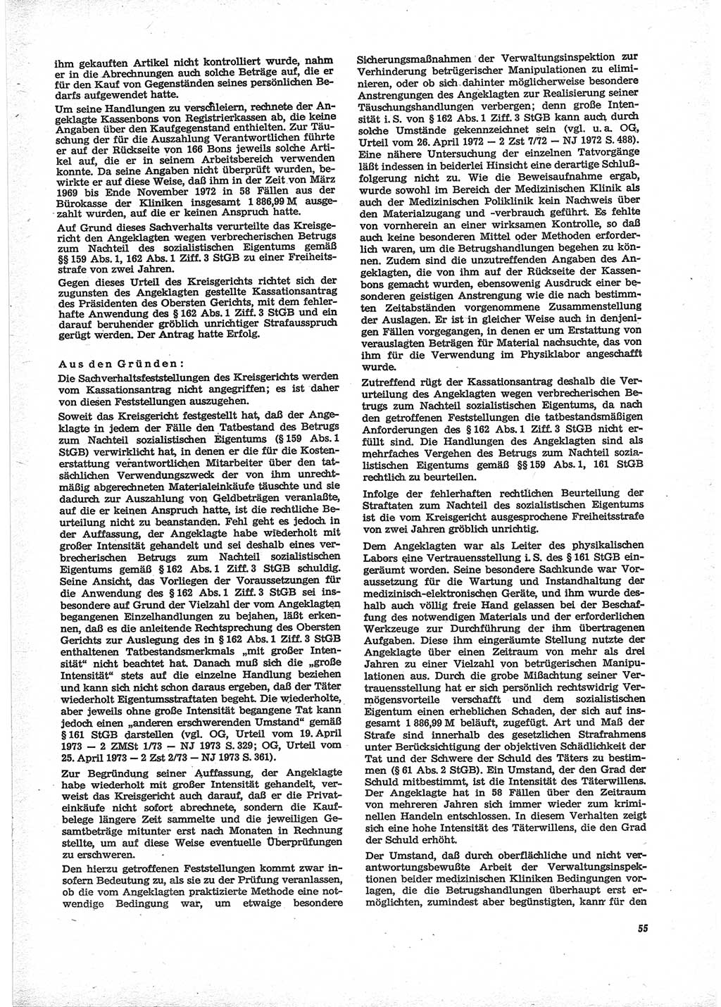 Neue Justiz (NJ), Zeitschrift für Recht und Rechtswissenschaft [Deutsche Demokratische Republik (DDR)], 28. Jahrgang 1974, Seite 55 (NJ DDR 1974, S. 55)