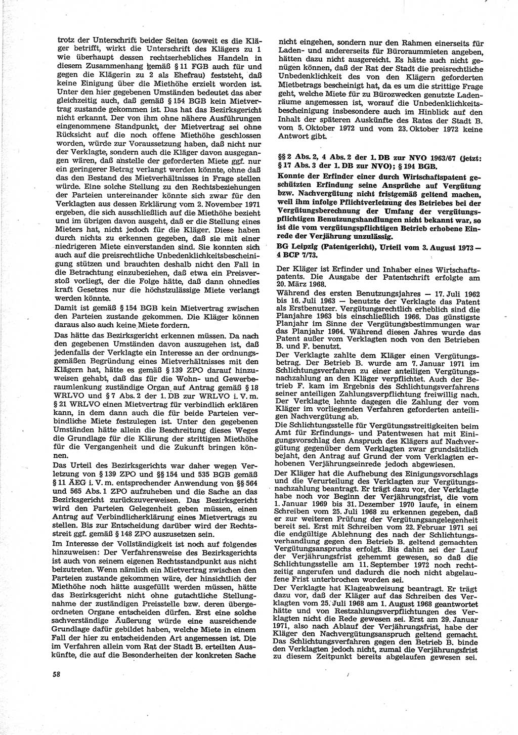 Neue Justiz (NJ), Zeitschrift für Recht und Rechtswissenschaft [Deutsche Demokratische Republik (DDR)], 28. Jahrgang 1974, Seite 58 (NJ DDR 1974, S. 58)