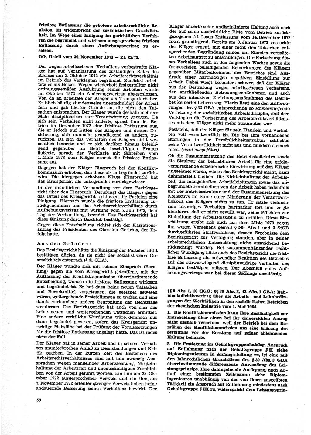 Neue Justiz (NJ), Zeitschrift für Recht und Rechtswissenschaft [Deutsche Demokratische Republik (DDR)], 28. Jahrgang 1974, Seite 60 (NJ DDR 1974, S. 60)