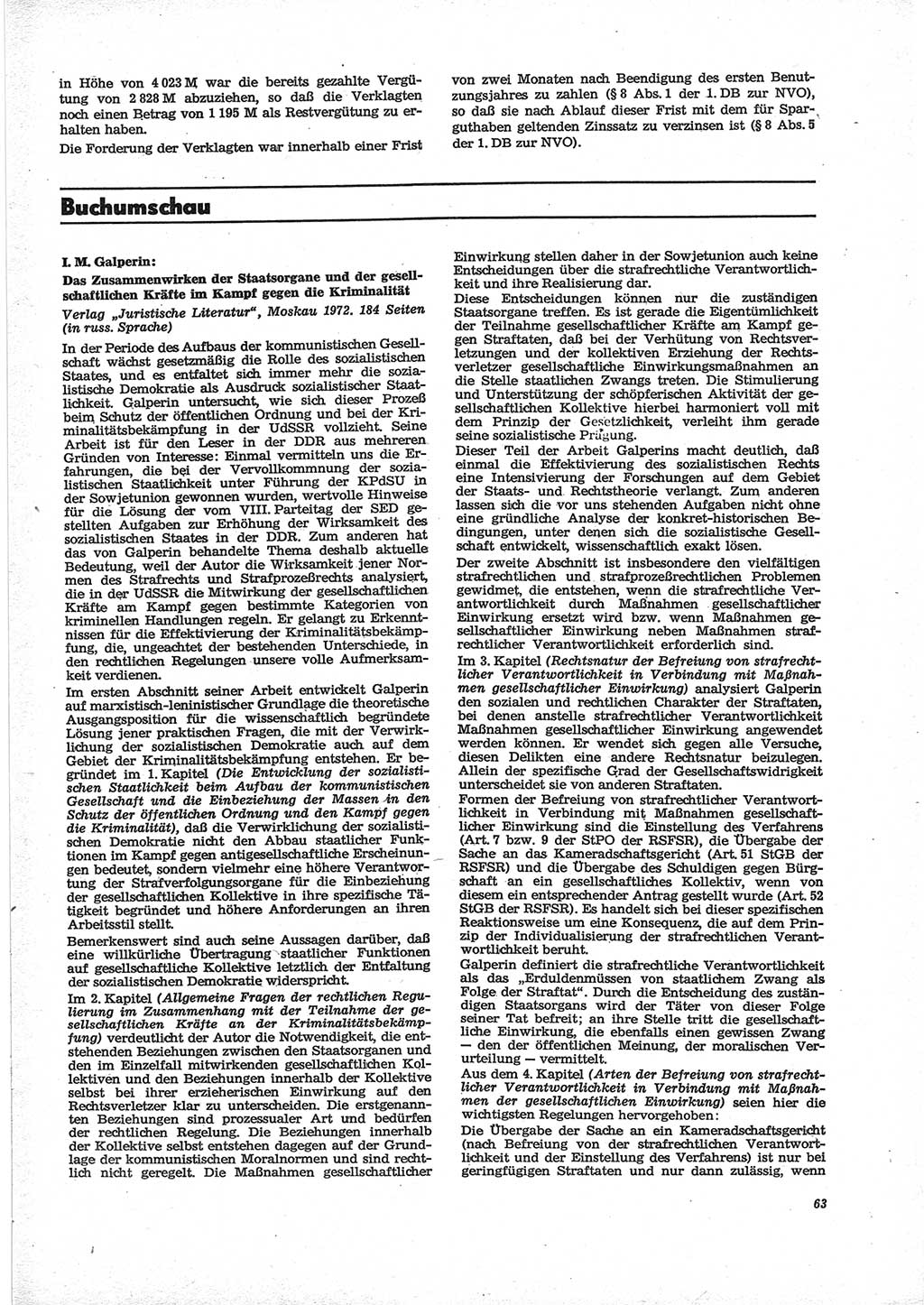 Neue Justiz (NJ), Zeitschrift für Recht und Rechtswissenschaft [Deutsche Demokratische Republik (DDR)], 28. Jahrgang 1974, Seite 63 (NJ DDR 1974, S. 63)