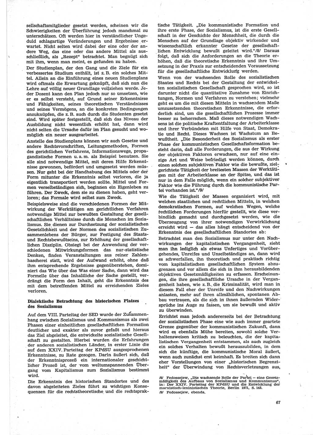 Neue Justiz (NJ), Zeitschrift für Recht und Rechtswissenschaft [Deutsche Demokratische Republik (DDR)], 28. Jahrgang 1974, Seite 67 (NJ DDR 1974, S. 67)