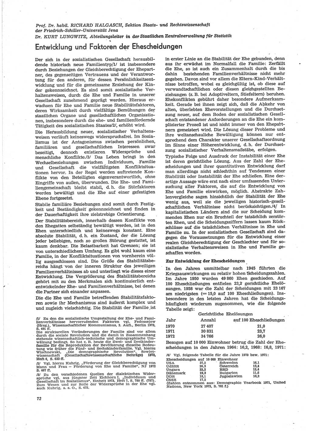 Neue Justiz (NJ), Zeitschrift für Recht und Rechtswissenschaft [Deutsche Demokratische Republik (DDR)], 28. Jahrgang 1974, Seite 72 (NJ DDR 1974, S. 72)