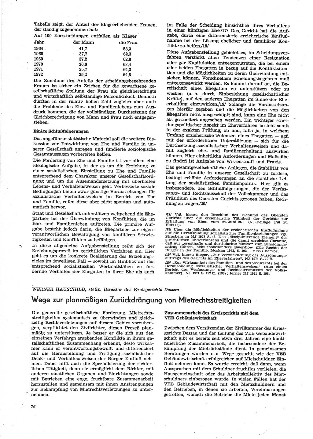 Neue Justiz (NJ), Zeitschrift für Recht und Rechtswissenschaft [Deutsche Demokratische Republik (DDR)], 28. Jahrgang 1974, Seite 76 (NJ DDR 1974, S. 76)