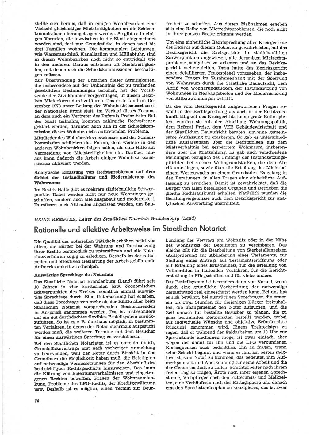 Neue Justiz (NJ), Zeitschrift für Recht und Rechtswissenschaft [Deutsche Demokratische Republik (DDR)], 28. Jahrgang 1974, Seite 78 (NJ DDR 1974, S. 78)
