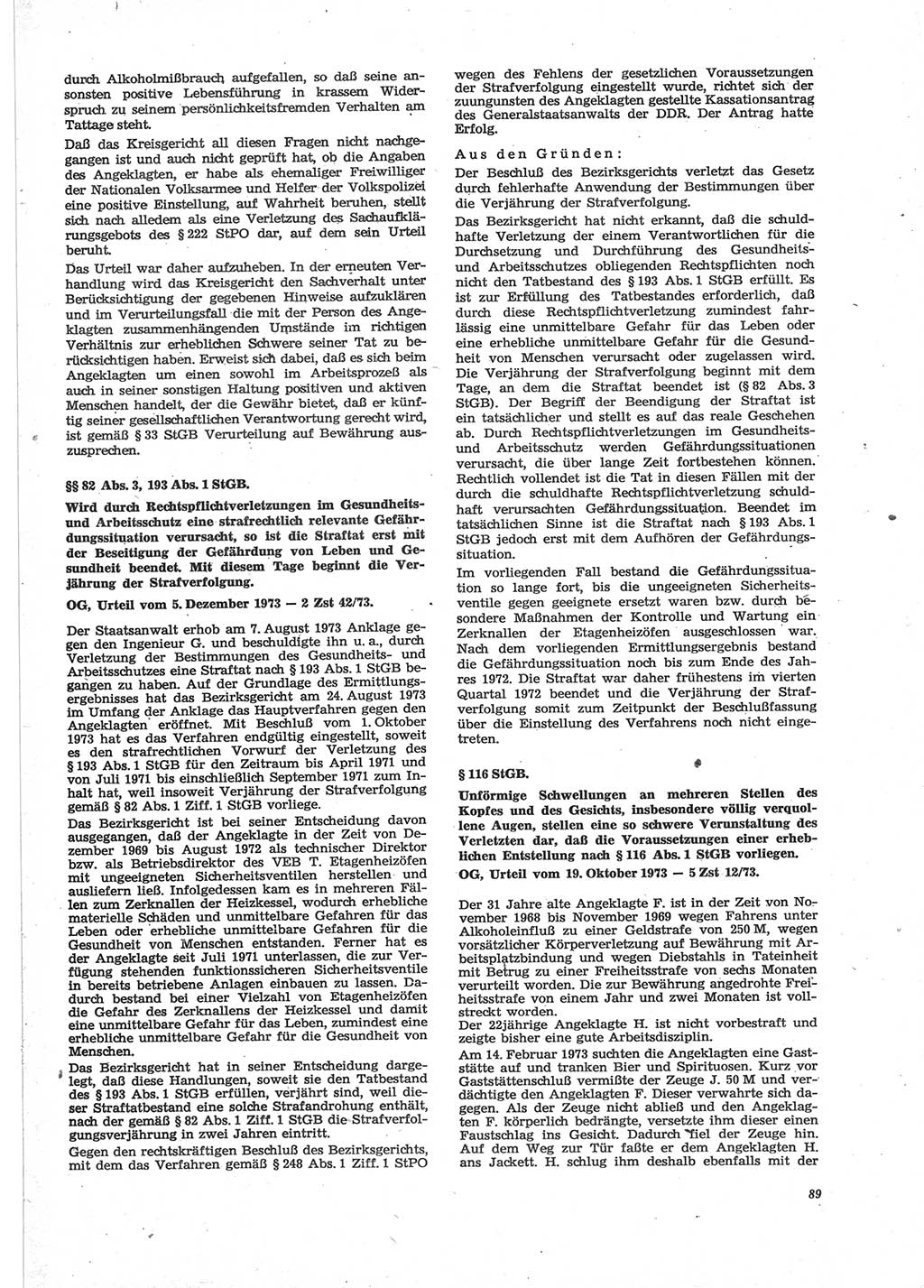 Neue Justiz (NJ), Zeitschrift für Recht und Rechtswissenschaft [Deutsche Demokratische Republik (DDR)], 28. Jahrgang 1974, Seite 89 (NJ DDR 1974, S. 89)