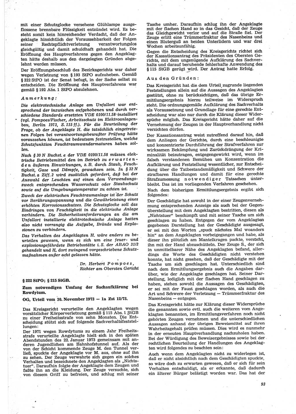 Neue Justiz (NJ), Zeitschrift für Recht und Rechtswissenschaft [Deutsche Demokratische Republik (DDR)], 28. Jahrgang 1974, Seite 93 (NJ DDR 1974, S. 93)