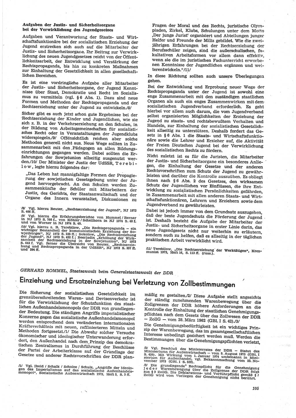 Neue Justiz (NJ), Zeitschrift für Recht und Rechtswissenschaft [Deutsche Demokratische Republik (DDR)], 28. Jahrgang 1974, Seite 105 (NJ DDR 1974, S. 105)