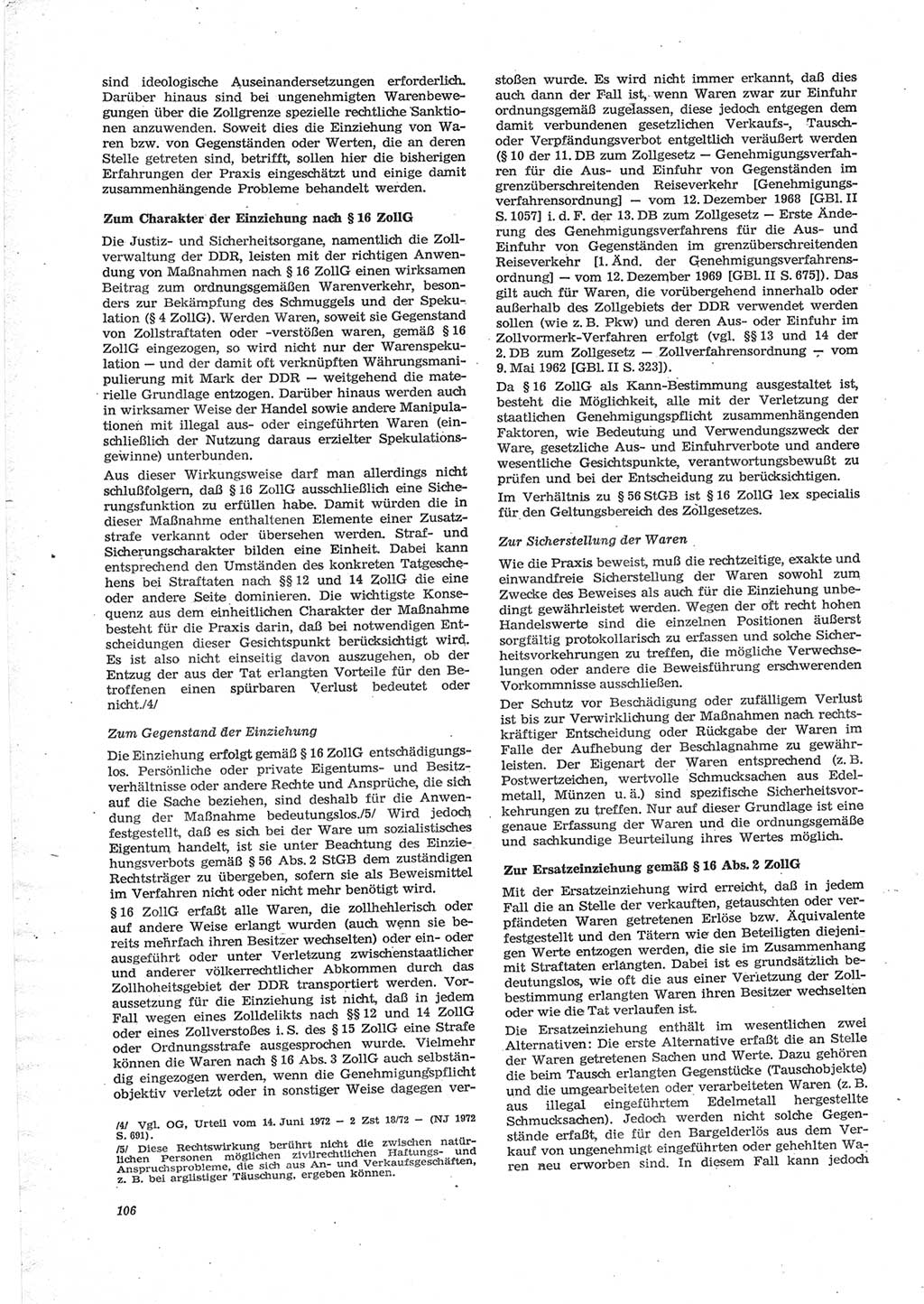 Neue Justiz (NJ), Zeitschrift für Recht und Rechtswissenschaft [Deutsche Demokratische Republik (DDR)], 28. Jahrgang 1974, Seite 106 (NJ DDR 1974, S. 106)